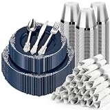 Bestluck 350PCS Navy Blue Plates for 50 Guests...