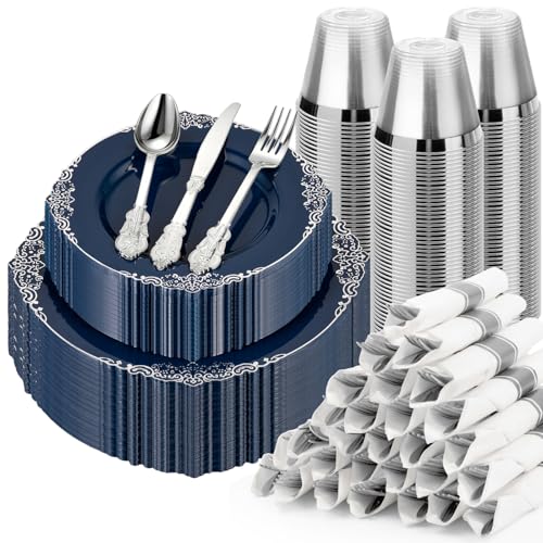 Bestluck 350PCS Navy Blue Disposable Dinnerware for 50 Guests