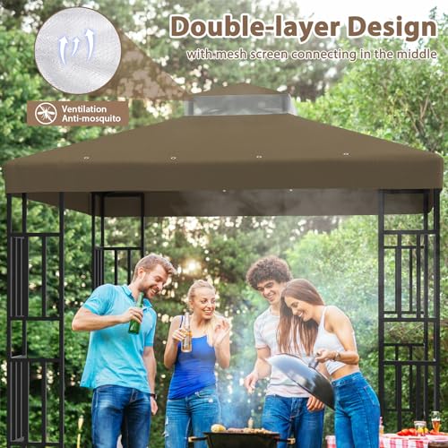 Gazebo 10x10 Double Grill Canopy Replacement Cover,Replacement Canopy for Grill Gazebo Roof Top (Top Only) (Brown)