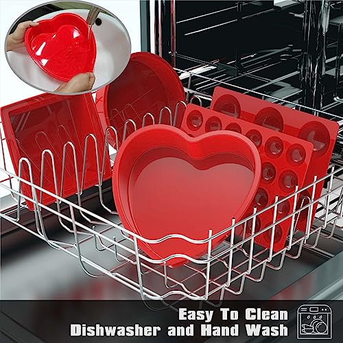 image for SILIVO Silicone Heart Shaped Cake Pans(2 Pack) - 10 Inch Nonstick Hear