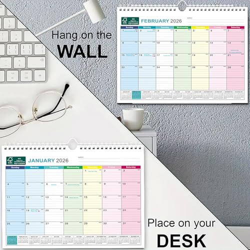 boct wall calendar 2025-2026 - includes july 2025 to december 2026-18 monthly daily planner 13 x 96 inches julian dates for new year christmas gifts