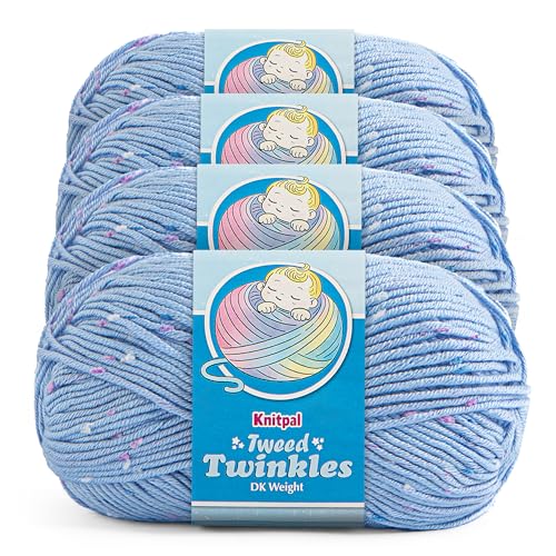 Image of Tweed Twinkles Soft Baby Yarn for Crocheting, 4-Pack (696Yds / 400G), Free Patterns - Acrylic Baby Blanket Knitting Yarn with Flecks - Size 3 DK Light Worsted Weight - Baby Blue