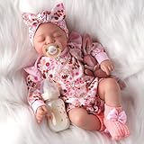BABESIDE Poupée Bébé Reborn Réaliste 43 cm Nouvelle née Endormie, Poupée Réaliste Faite Main avec Tenue Florale Rose et Accessoires, Cadeau pour Enfants à Partir de 3 Ans