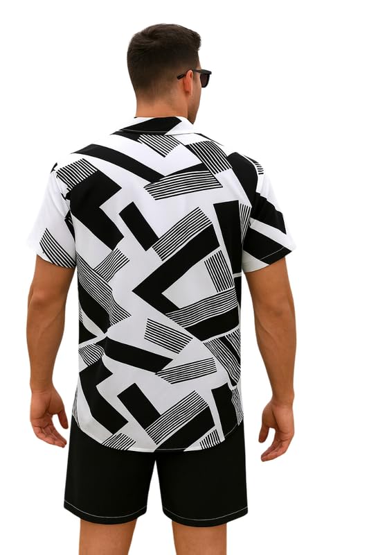 Image of Men's Printed Co-Ord Set | Plus Size Casual Shirt & Shorts Set | Nightwear Pajama Suit, Loungewear, Beachwear & Vacation Outfit Design No Shirt-Short Set10-Parent