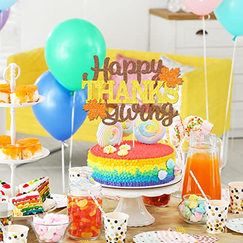 Happy Thanksgiving Cake Topper Thanksgiving Party Decorations Glittery Thanksgiving Cake Topper Happy Thanksgiving Sign Cake Topper Maple Leaves Fall Thanksgiving Cake Topper #TOP2