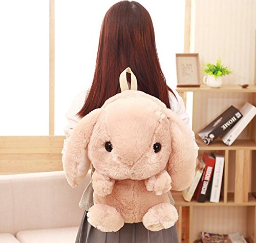3D Cuddly Plush Stuffed Rabbit Bunny Hare Doll Backpack Knapsack Shoulder Bag (Gray) #TOP2