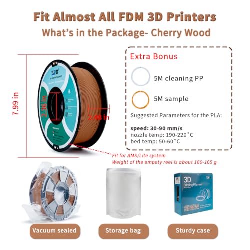 Image of ZIRO 1.75mm PLA Filament, Contain Real Wood Flour, 2.2lbs Cherry Wood | Fit for Most FDM 3D Printer, 1.75mm 1KG Spool, Dimensional Accuracy + /-0.03mm, Colorful PLA FilamenT