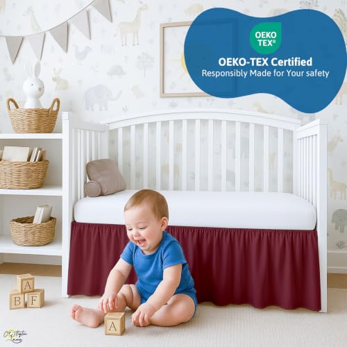 Image of Cottington Lane Burgundy Crib Skirt Dust Ruffle 14 inch Drop, Fits 28 inch x 52 inch