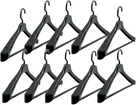 Kit 10 Cabides Anatômicos de Plástico Reforçado | com Gancho Giratório, 45x27cm | Ideal para Terno, Blazer, Casaco e Sobretudo | Preto