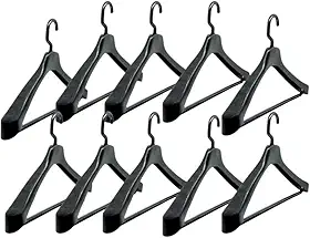 Kit 10 Cabides Anatômicos de Plástico Reforçado | com Gancho Giratório, 45x27cm | Ideal para Terno, Blazer, Casaco e Sobretudo | Preto