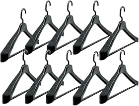 Kit 10 Cabides Anatômicos de Plástico Reforçado | com Gancho Giratório, 45x27cm | Ideal para Terno, Blazer, Casaco e Sobretudo | Preto