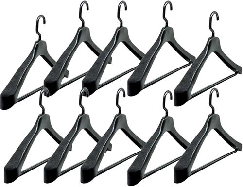 Kit 10 Cabides Anatômicos de Plástico Reforçado | com Gancho Giratório, 45x27cm | Ideal para Terno, Blazer, Casaco e Sobretudo | Preto