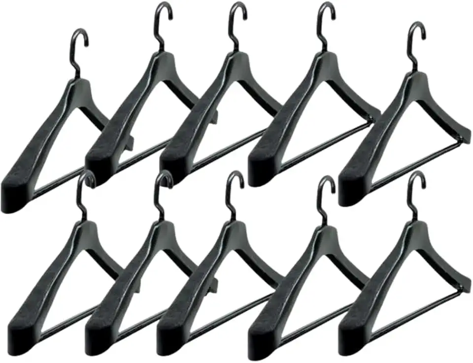 Kit 10 Cabides Anatômicos de Plástico Reforçado | com Gancho Giratório, 45x27cm | Ideal para Terno, Blazer, Casaco e Sobretudo | Preto