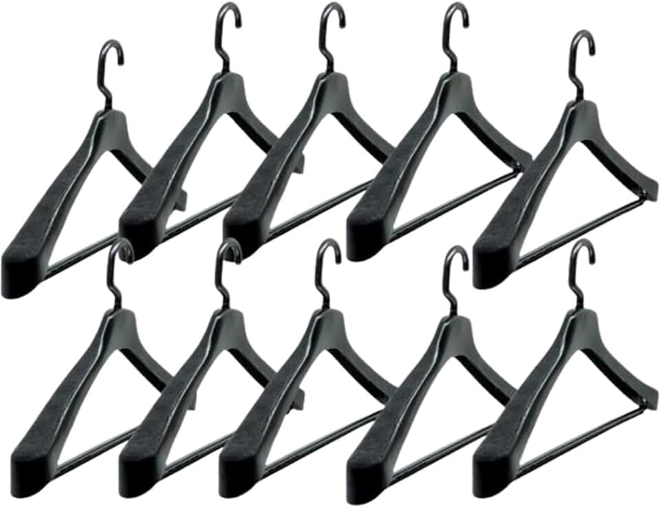 Kit 10 Cabides Anatômicos de Plástico Reforçado | com Gancho Giratório, 45x27cm | Ideal para Terno, Blazer, Casaco e Sobretudo | Preto