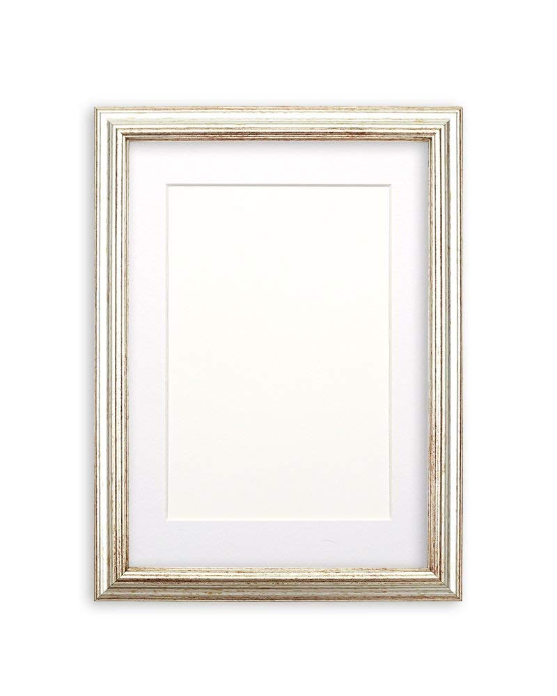 Elegant Picture frame photo frame poster frame with Mount- With a Clear Styrene Shatterproof Perspex Sheet - Silver Frame with White Mount- A3 for A4 pictures