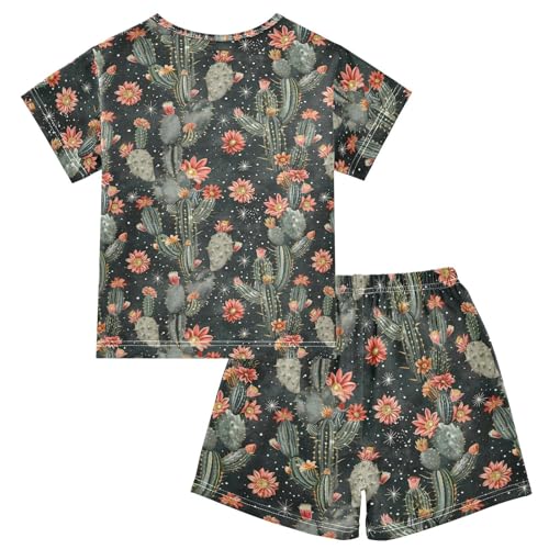 ALAZA Cactus Flowers Stars Pajama Set Short Sleeve Sleepwear Soft Lounge Nightwear2