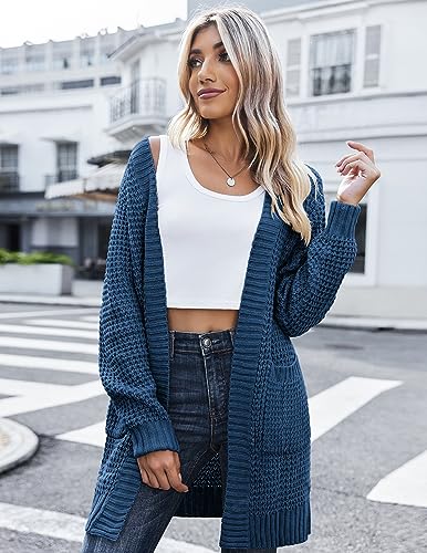 Zeagoo Women's 2025 Fall Open Front Cardigan Long Batwing Sleeve Chunky Knit Sweater Loose Outerwear Coats with Pockets - Image 4