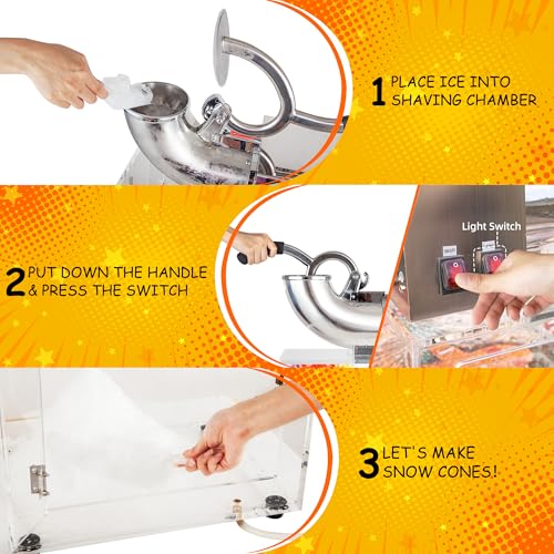 VNN 48L Snow Cone Machine, 500LB/H Commercial Shaved Ice Machine, 300W Electric Ice Shaver Machine, Suitable for Party Activities, Family Gatherings, Events