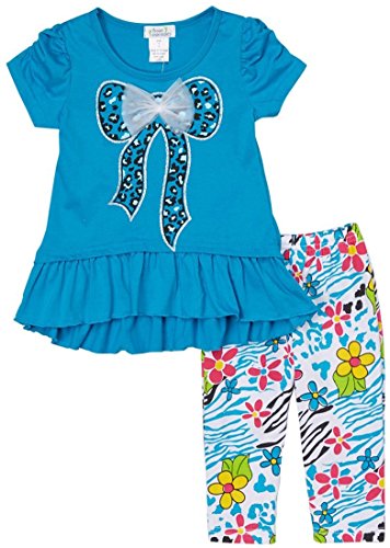 Image of ToBeInStyle Girl's 2 Piece Outfit Top & Leggings Set Casual Graphic Shirt Capri Pants