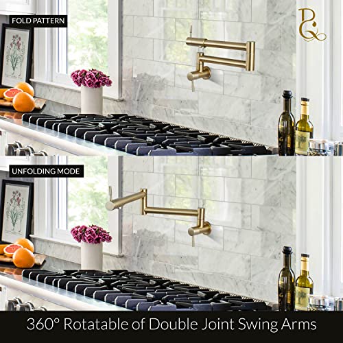 Brassqueen Faucet Folding Brushed Gold Pot Filler Faucet Stretchable Wall Mount Commercial Stainless Steel Kitchen Sink Faucet With Double Joint Swing Arm Single Hole Wall Mount Faucet Single #TOP7