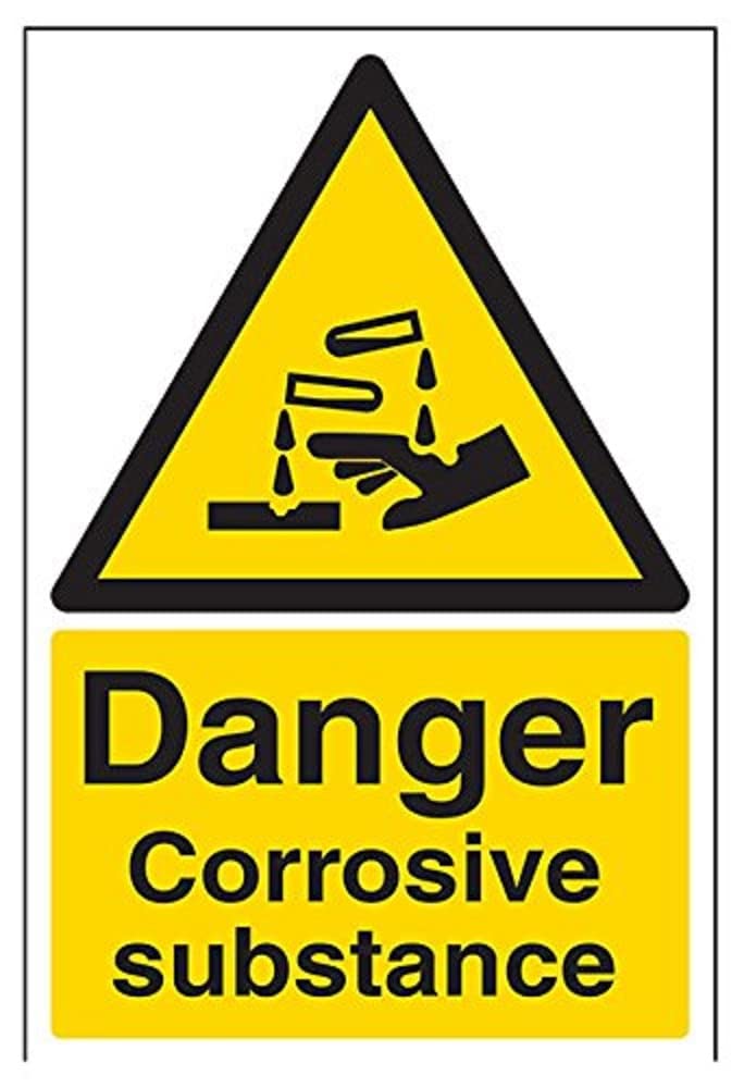 V Safety Danger Corrosive Substance Warning Sign - 200mm x 300mm - Self Adhesive Vinyl