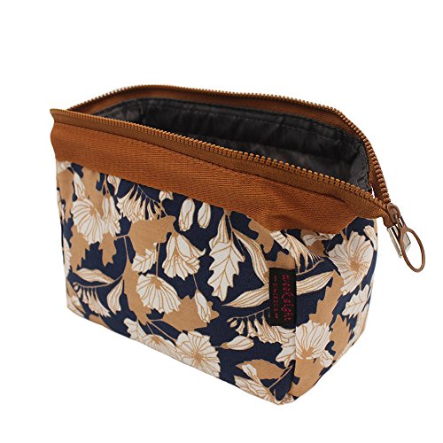 Makeup Bag/Travel Cosmetic Bags/Brush Pouch Toiletry Kit Fashion Women Jewelry Organizer with Zipper Portable Cube Flower Floral Purse (Brown)