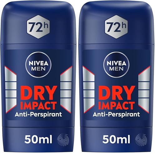 NIVEA MEN Dry Impact Antibacterial - Desodorante antitranspirante para hombre - Con 72h de Protección contra el Sudor - 0% Alcohol - Fórmula Antibacteriana- Todo Tipo de Pieles - Stick 50 ml