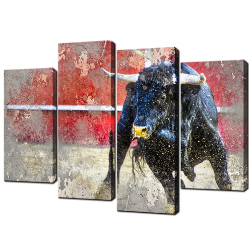Klvos KL180627-2 4 Piece Spanish Fighting Bull Animal Wall Art Highland Cow Picture Painting Wildlife Canvas Artwork cover