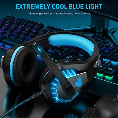 Pacrate Gaming Headset With Microphone For Pc Ps4 Ps5 Headset Noise Cancelling Gaming Headphones For Laptop Mac Switch Xbox One Headset With Led Lights Deep Bass For Kids Adults Black Blue #TOP5