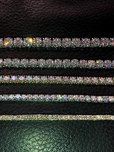 Harlembling Real Solid 925 Sterling Silver Mens Or Womens Tennis Bracelet - 14K Yellow & Rose Gold Finish Over Solid 925 Silver - 3-6Mm - 6-9" Iced Out One Row Bracelet (7, 3Mm Silver) #TOP5