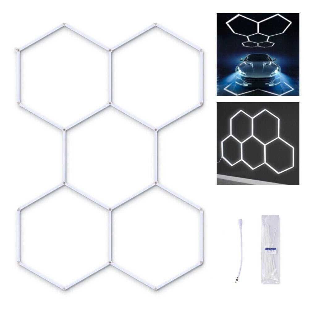 Superhelle Sechseckige LED Garage Deckenleuchte 23040 Lumen - Energiesparend für Keller, Lagerraum, Büro & Garage - Einfache Montage, IP44 Wasserschutz (5PCS Hex)