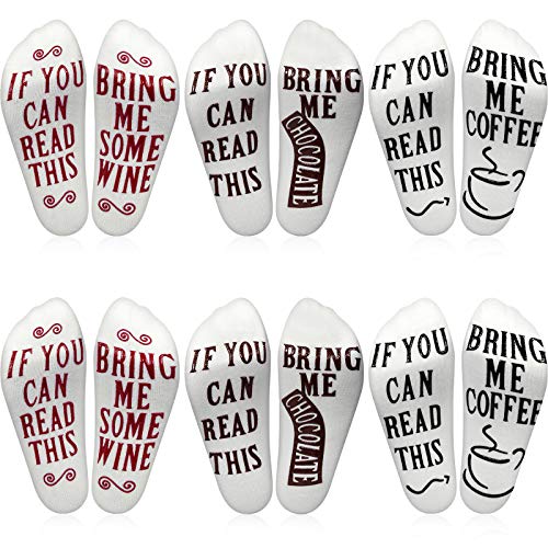 6 Pairs Women Funny Sole Socks, If You Can Read This Bring Me Some Wine, Chocolate, Coffee, Funny Cotton Socks for Party Lovers
