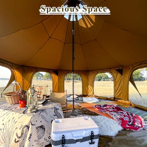 Image of TOMOUNT Canvas Bell Tent Wall Tent with Stove Jack for Camping Glamping Yurt Dia.16.4ft*9.2ft