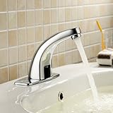 Deck Mount Solid Brass Auto Sensor Bathroom Sink Faucet with Automatic Sensor Chrome Bath Tub Faucet Unique Designer Vanity Plumbing Fixtures Roman Tub Faucets Lavatory Glacier Bay Faucets
