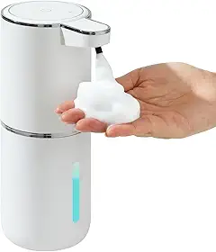 Dispensador automático de sabão espumante – 4 engrenagens de espuma ajustável, adesivo montado na parede – bomba de sabão recarregável para banheiro e cozinha, 368 g/380 ml sem toque