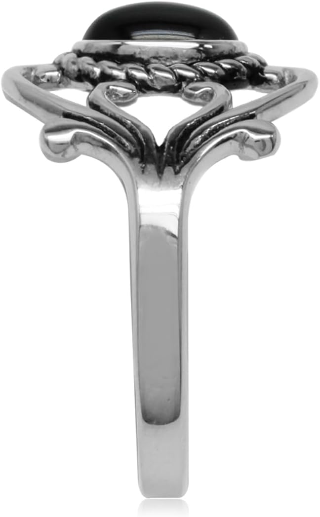 Silvershake Bezel Set Cabochon Gemstone Surrounded by Twisted Rope White Gold Plated 925 Sterling Silver Victorian Style Ring