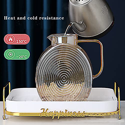 Image of AEFPOYMXU 77oz Glass Water Pitcher with Gold Lid - 2.2L Large Capacity Jug with Wide Handle for Fridge, Iced Tea, Lemonade, Juice & Coffee