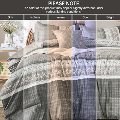 Image of Dintszyayue Taupe King Comforter Size Set, 8 Pieces Striped Texture Bed in a Bag Bedding Sets, Lightweight Soft Comforter and Sheet Set, All Season Microfiber Teen Boys Bedding Sets for Men Women