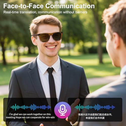 Image of AI Smart Glasses with Wear Detection Auto On /Off Outdoor Mode | Real-Time Translation Glasses in 165+ Languages, UV400 Polarized Bluetooth Smart Sunglasses for Traveling Relaxing, Unisex.