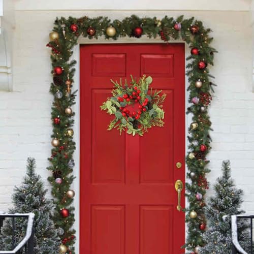 12.6 Inch Christmas Wreath Soft Eucalyptus Red Berries for Front Door Wall - image 3