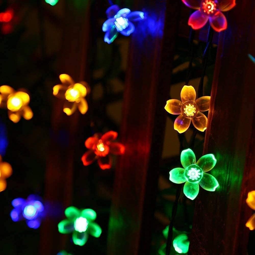FLAMIC Solar Flower String Lights Outdoor Waterproof 50 LED Fairy Light Decorations for Garden Fence Patio Yard Christmas Tree, Home, Lawn, Wedding, Patio, Party Decoration (Multi-Colored)