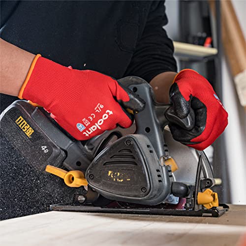Toolant Work Gloves For Men-12 Pairs, Nitrile Coated Work Gloves With Grip, Touch Screen Gloves For Warehouse, Mechanic, Construction, Gardening, Woodworking, Oil Resistant Gloves(Red & Black, Large) #TOP7