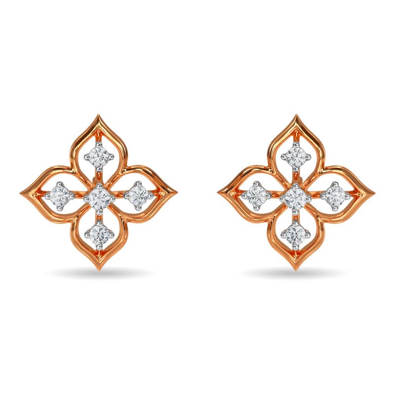 Image of KISNA JEWELS 14KT|18KT BIS Hallmark Pure Gold and Diamond Studs Earrings For Women with Screw Back clouser