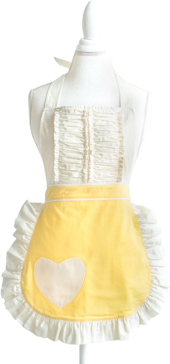50s Style Vintage Darling Heart Apron in Buttercup Yellow, One Size