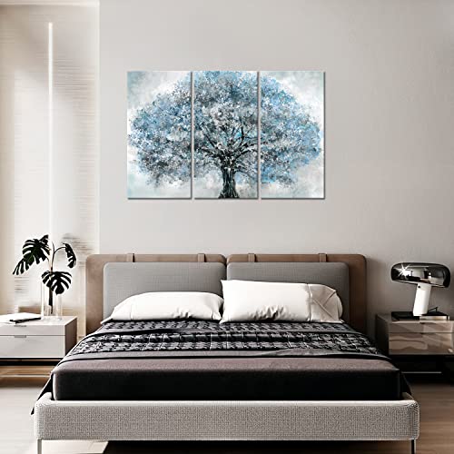 Big Tree Wall Art,3 Piece Blue Tree Nature Canvas Print Scenery Wall Art Modern Artwork Picture For Living Room Bedroom Wall Painting Decoration #TOP3