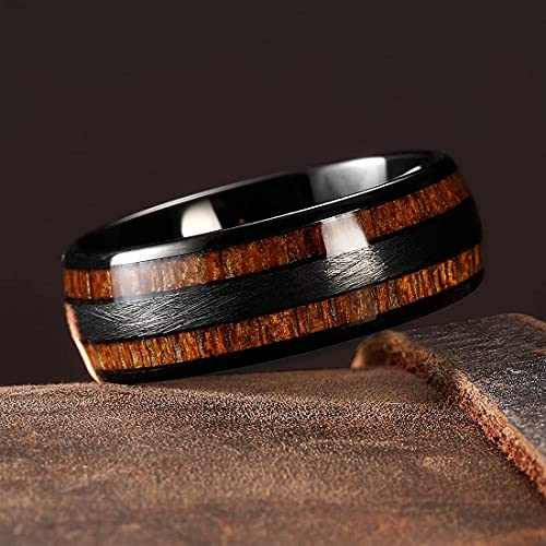 King Will Tungsten Carbide Wedding Band for Men Women-8mm Width Black/Gold/Sliver with Nature Koa/Maple Wood Inlay Domed Design Wodden Wedding Ring Comfort Fit Size 6-143