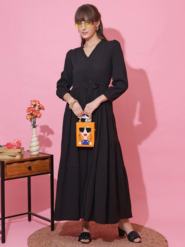 Image of Honky Tonky Women's Casual 3 /4 Sleeve Crepe Fit and Flare Dress| Comfortable Relaxed Fit Summer Party Dress