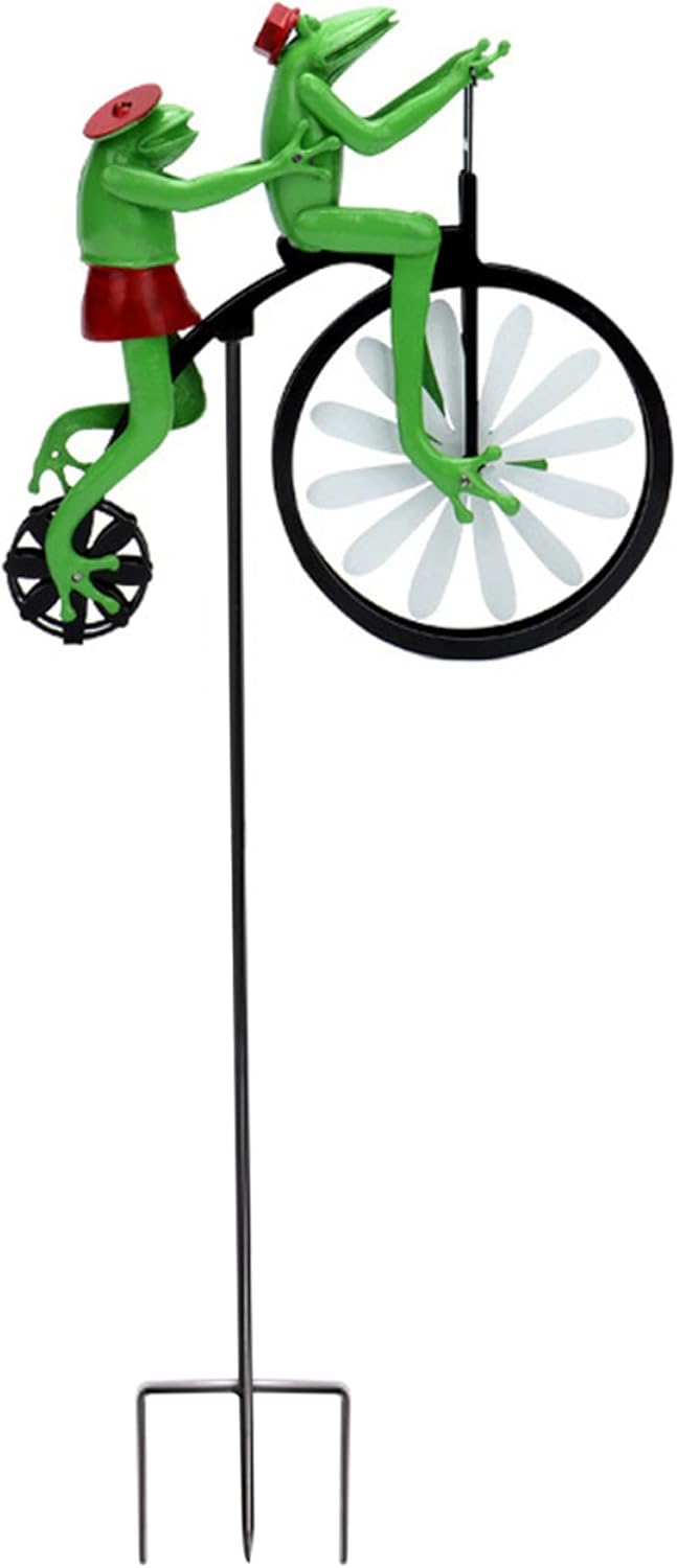 Pinwheels for Yard and Garden Vintage Bicycle Metal Wind Spinner for Garden Cute Animal On Bike Spinner Garden Windmill Ornament