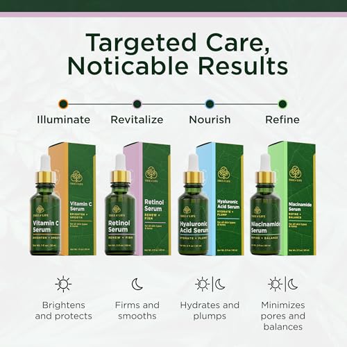 Image of Tree of Life Retinol Serum for Face - Brightening and Hydrating Face Oil for Dark Spots and Fine Lines - Suitable for Sensitive Skin - Dermatologist Tested Skin Care - 2 Fl Oz (Pack of 2)