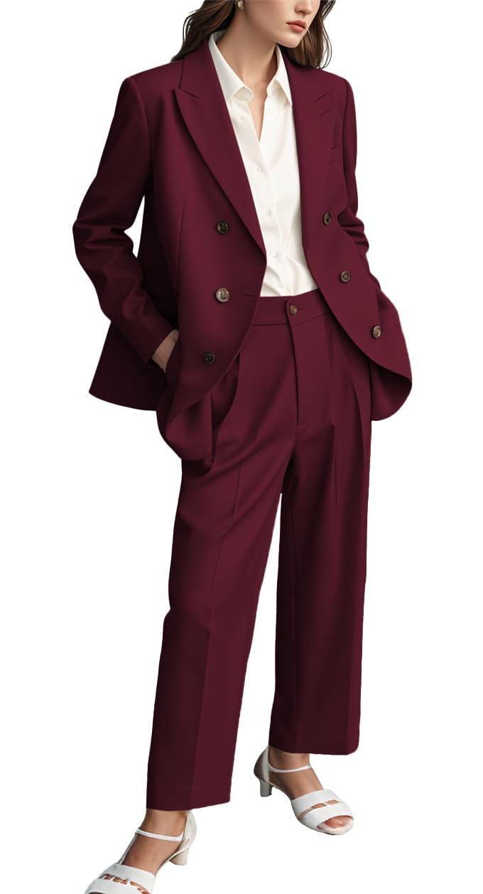 2 PC Double Breasted Women Suit Business Pants Suit for Work Professional Prom Party Tuxedos
